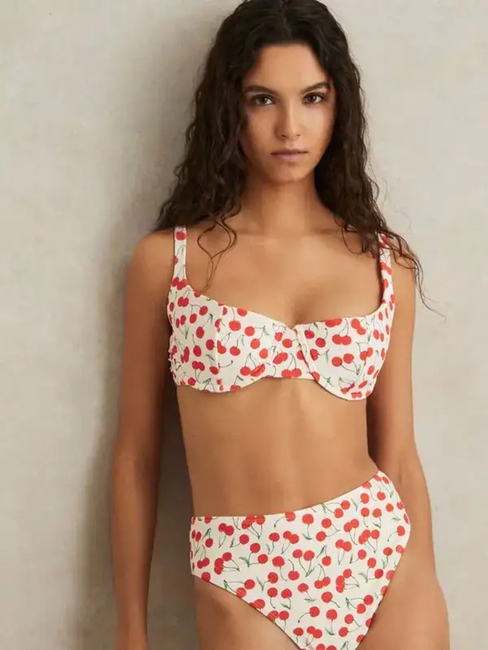 Good American White Cherry Print High-Waist Bikini Set